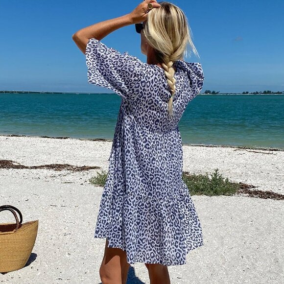 Emerson Fry ISLA MINI DRESS CHARCOAL LEOPARD ORGANIC COTTON size M/L Grey White - Picture 3 of 17